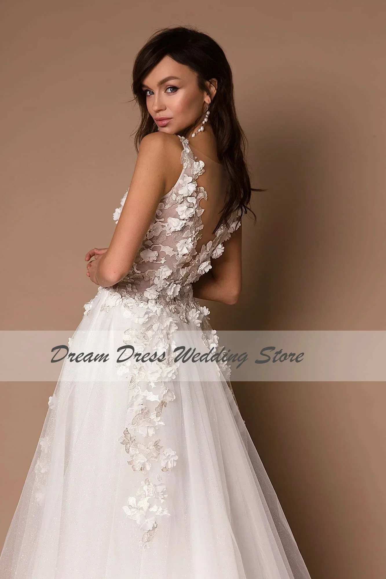 Sparkly V-Neck Wedding Dresses 2023 Boho 3D Appliques Tulle Bridal Gowns Vestidos De Novia Bohemian Princess Brides Dresses - Image 4