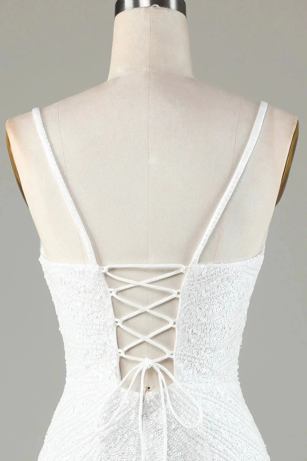 Sparkly White Lace-Up Back Beaded Short Homecoming Dress with Tassel - Image 5