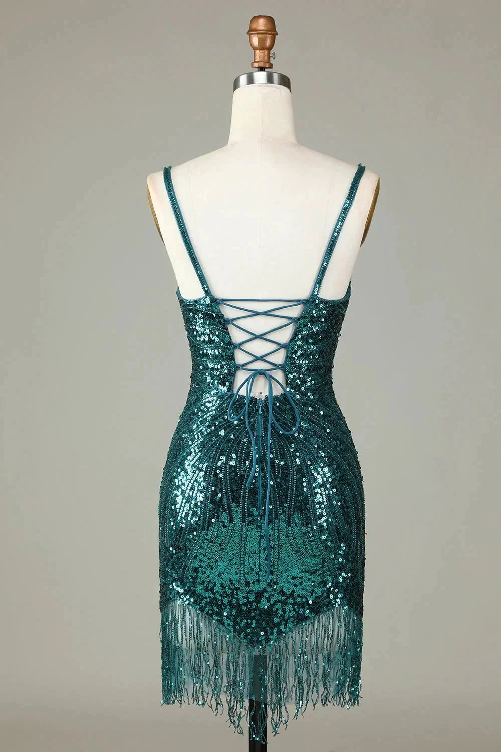 Sparkly White Lace-Up Back Beaded Short Homecoming Dress with Tassel - Image 6