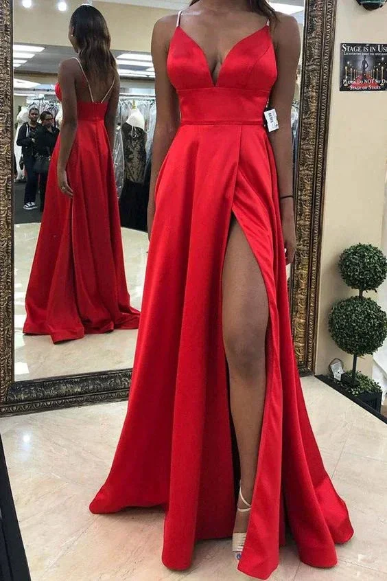 Split-Front Empire Long Red Prom Dress Red Evening Dress Y7076 - Image 2