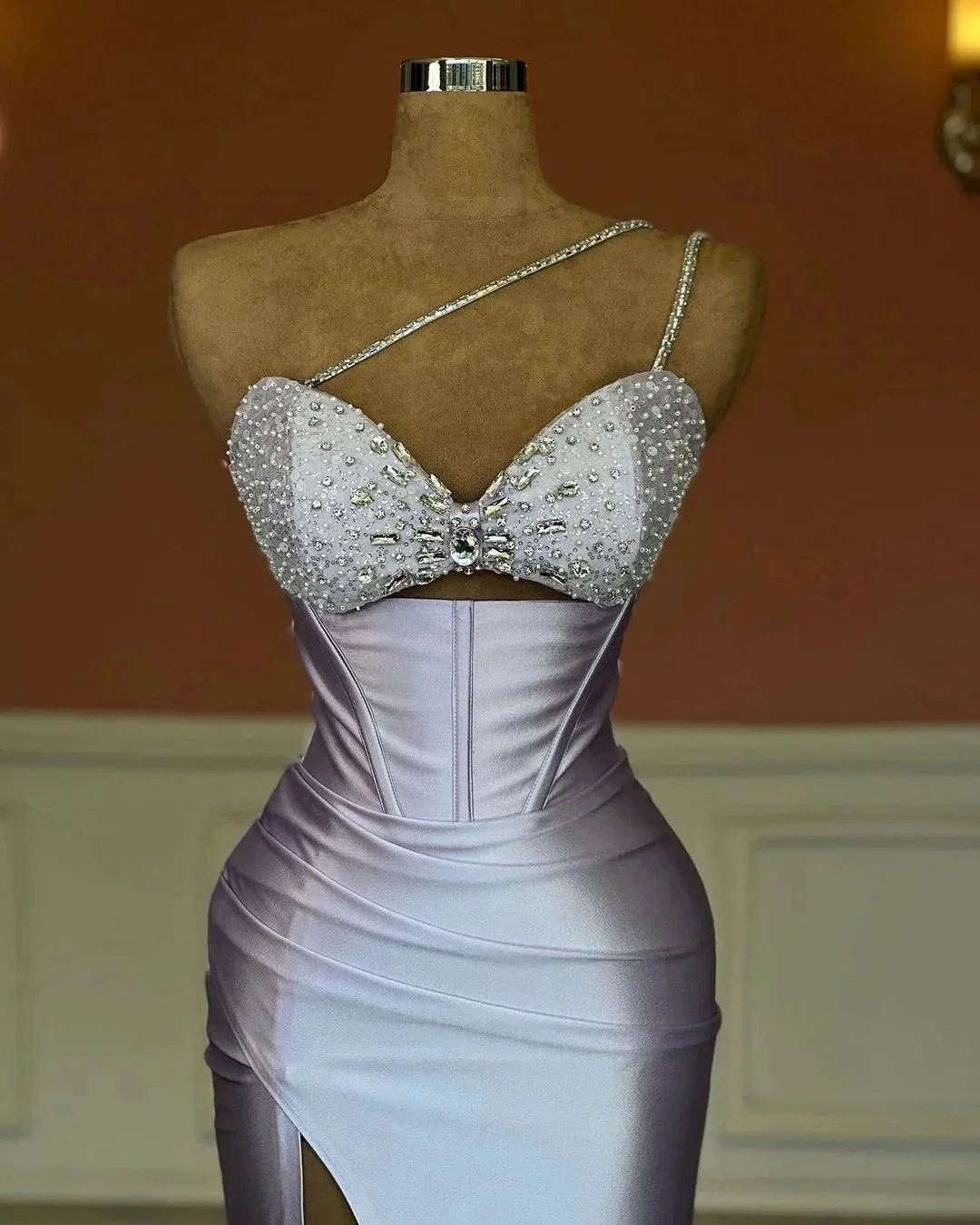 Split Front Mermaid Sleeveless Stain Prom Dress with Beadings - Image 4