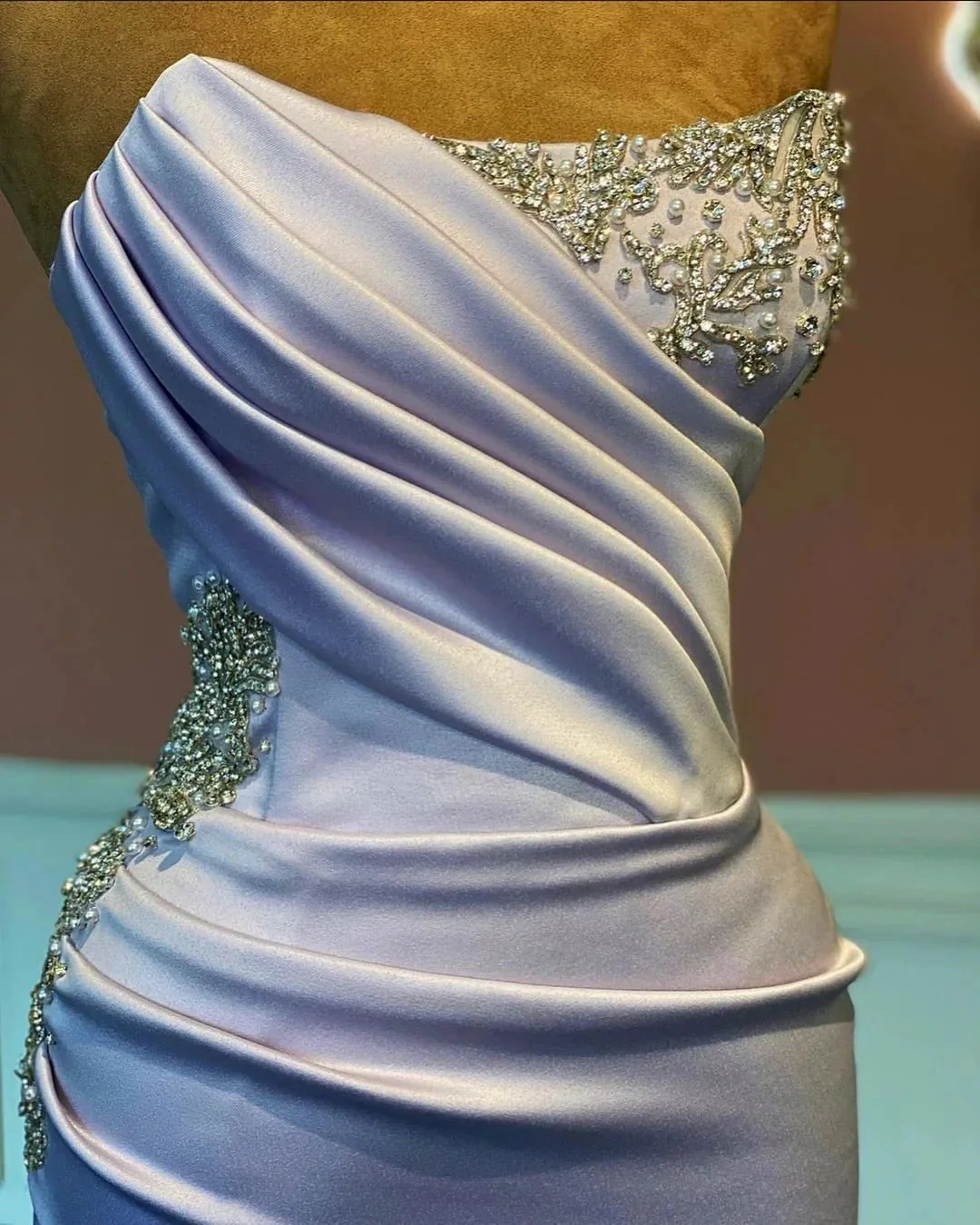 Split Front Strapless Mermaid Draped Long Prom Dress - Image 2