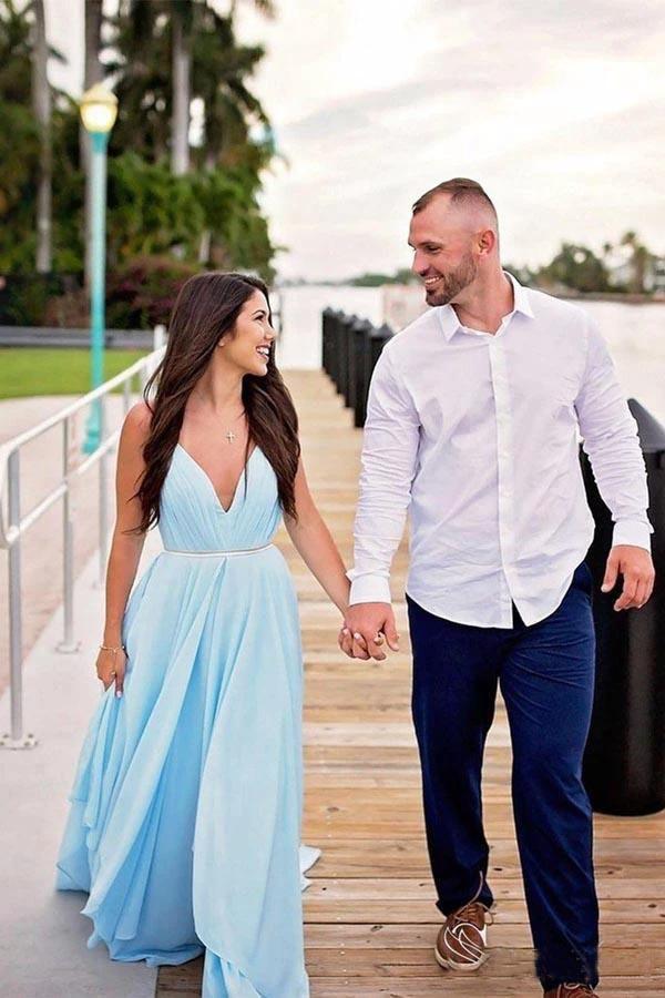 Split Sky Blue Rustic Wedding Dresses Beach Wedding Gown with Court Train  WD289 - Image 8