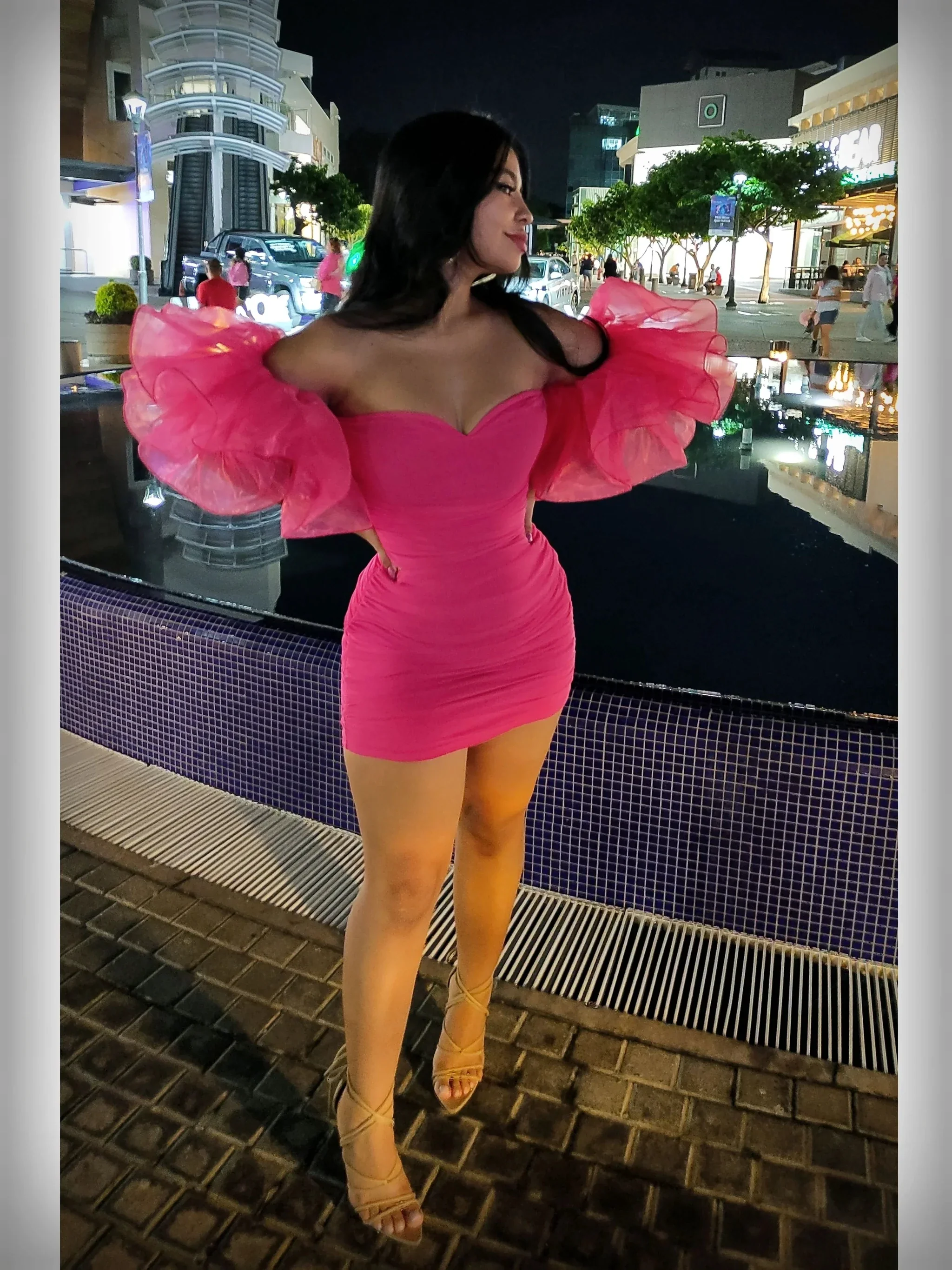 Birthday Pink Frill Off Shoulder Sexy Dress Trendy Short Homecoming Dress Y5419 - Image 2