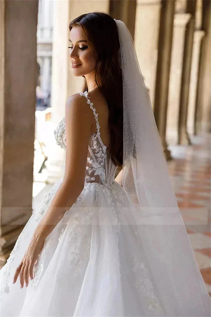 Square Neck Sexy Off Shoulder Sleeveless Fluffy Princess Style Mopping Wedding Dresses Sweetheart A-Line White Bridal Gowns 2023 - Image 2