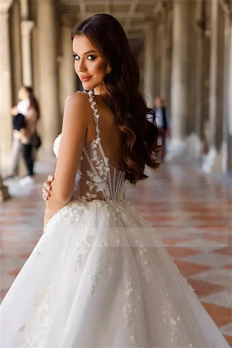 Square Neck Sexy Off Shoulder Sleeveless Fluffy Princess Style Mopping Wedding Dresses Sweetheart A-Line White Bridal Gowns 2023 - Image 3