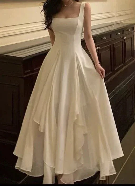 Square Neck White Asymmetric A-Line Long Evening Dress Y2786 - Image 7