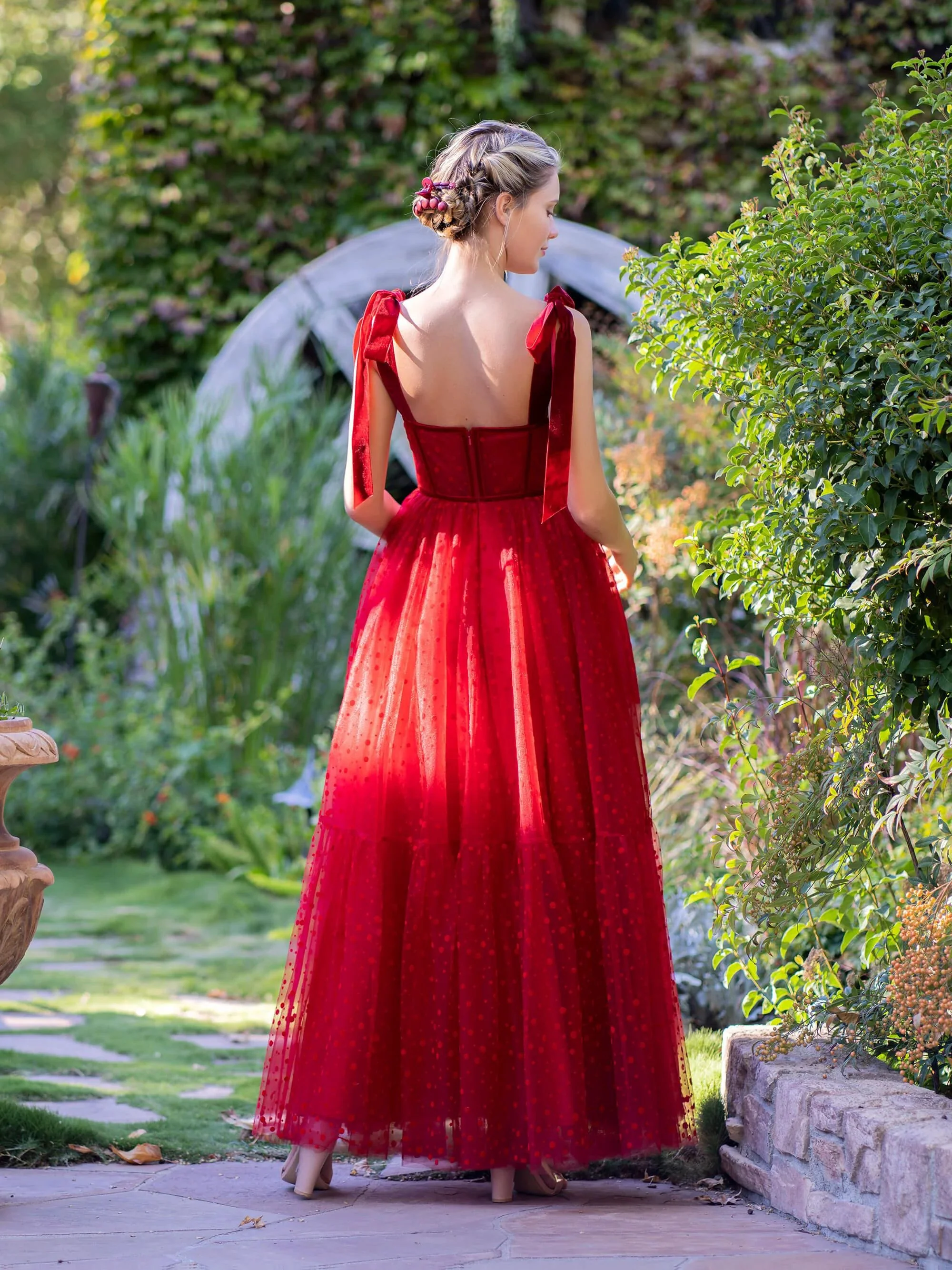 Corset Dotted Tulle Maxi Length Prom Dress - Image 2
