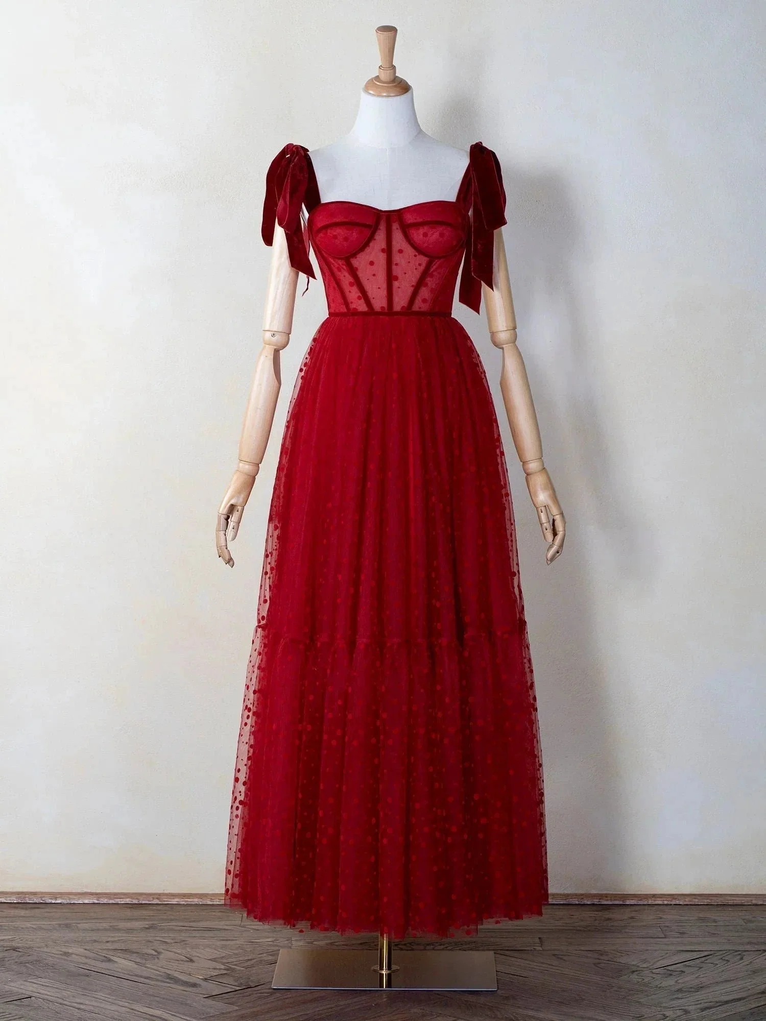 Corset Dotted Tulle Maxi Length Prom Dress - Image 3