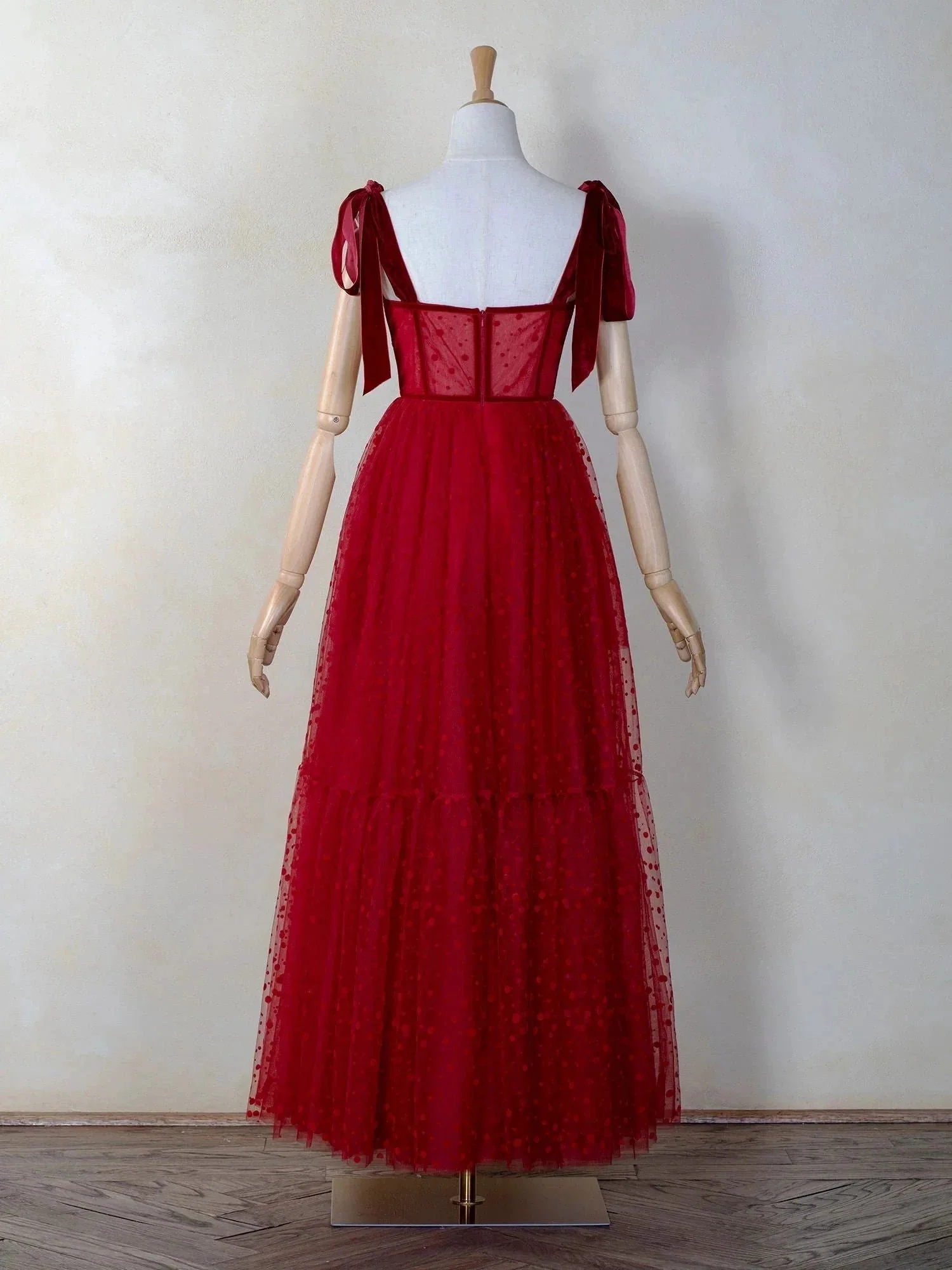 Corset Dotted Tulle Maxi Length Prom Dress - Image 4