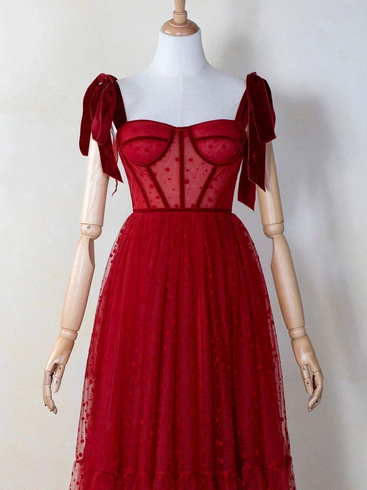 Corset Dotted Tulle Maxi Length Prom Dress - Image 5