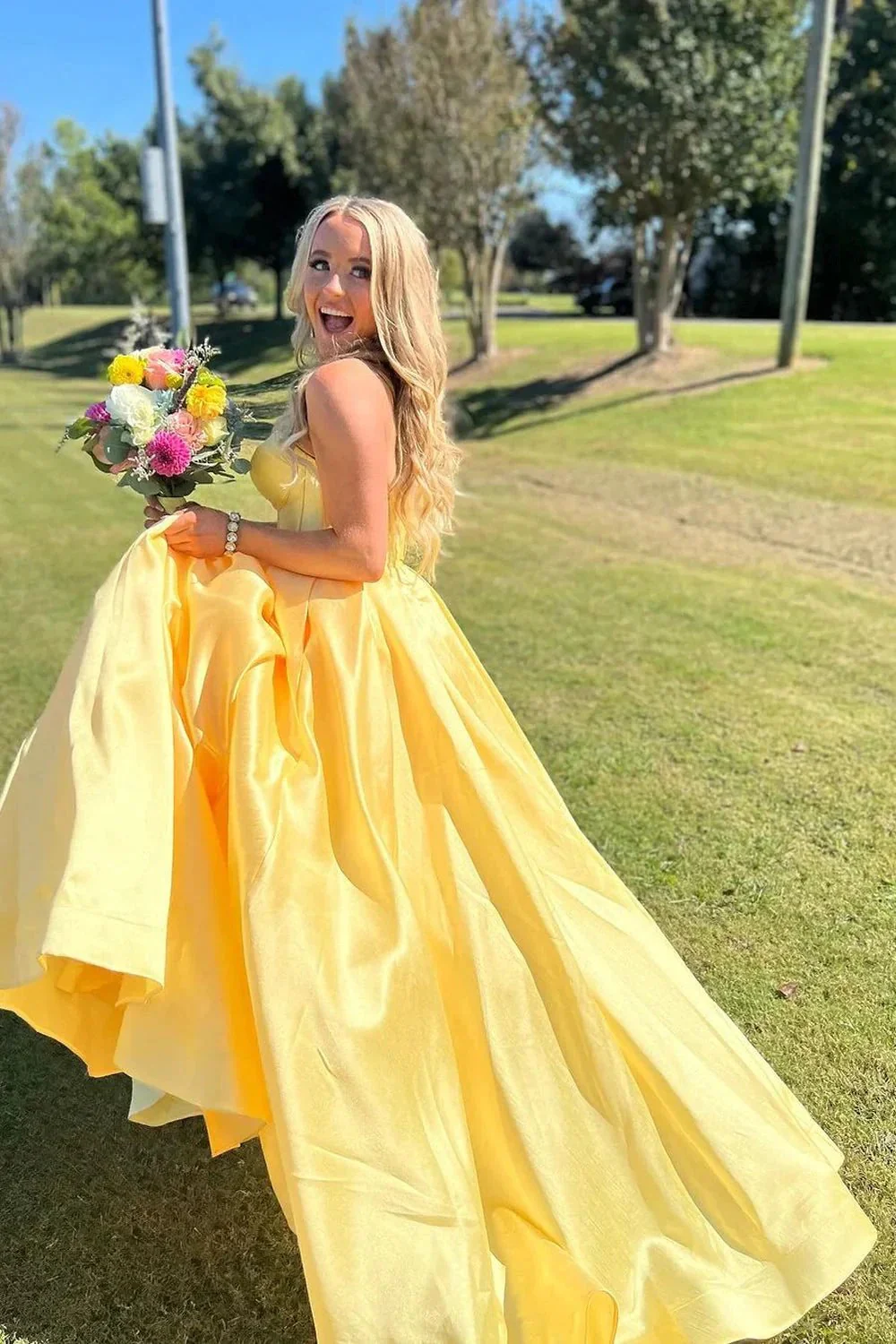 Stardust | Ball Gown Sweetheart Satin Long Prom Dresses - Image 2