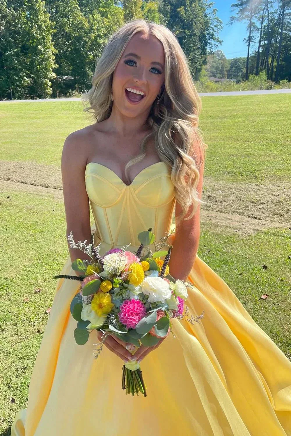 Stardust | Ball Gown Sweetheart Satin Long Prom Dresses - Image 3