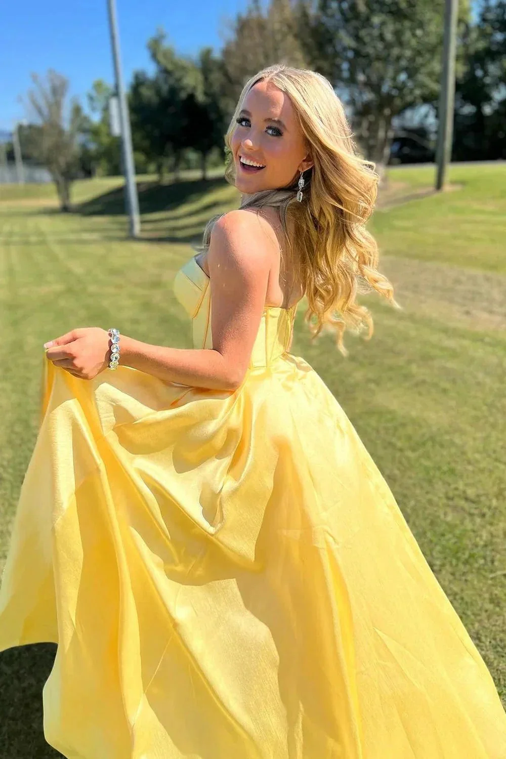 Stardust | Ball Gown Sweetheart Satin Long Prom Dresses - Image 4