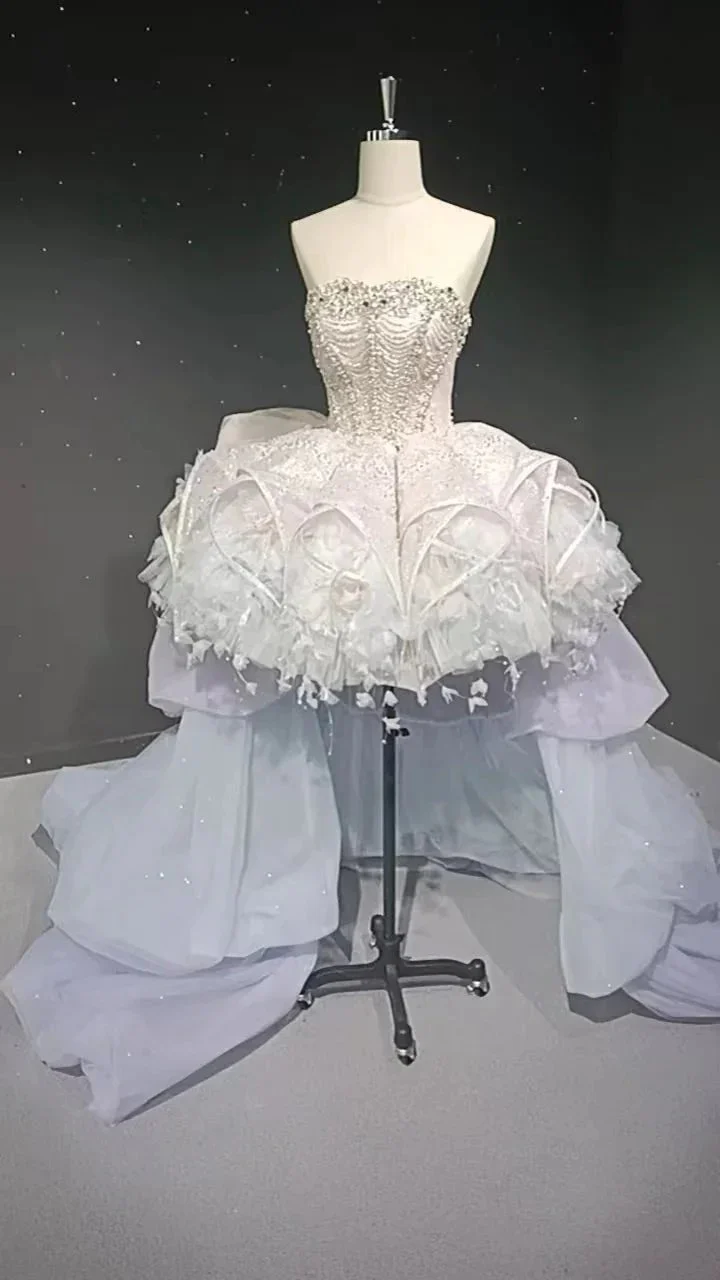 Starry veil feather crystal embellished flower bud dress - Image 3