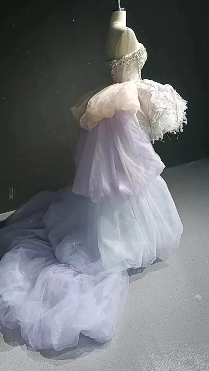 Starry veil feather crystal embellished flower bud dress - Image 4