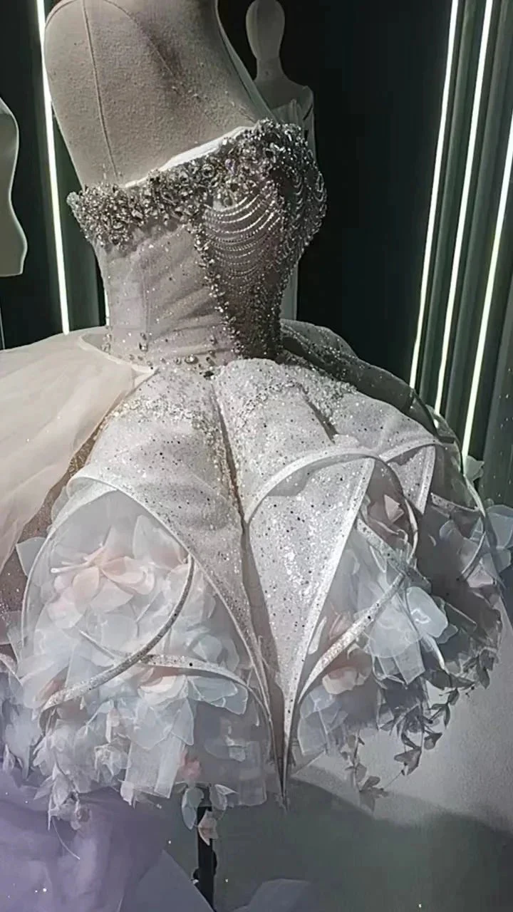 Starry veil feather crystal embellished flower bud dress - Image 5