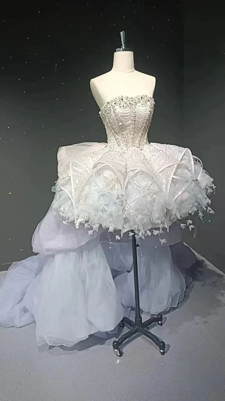 Starry veil feather crystal embellished flower bud dress - Image 8