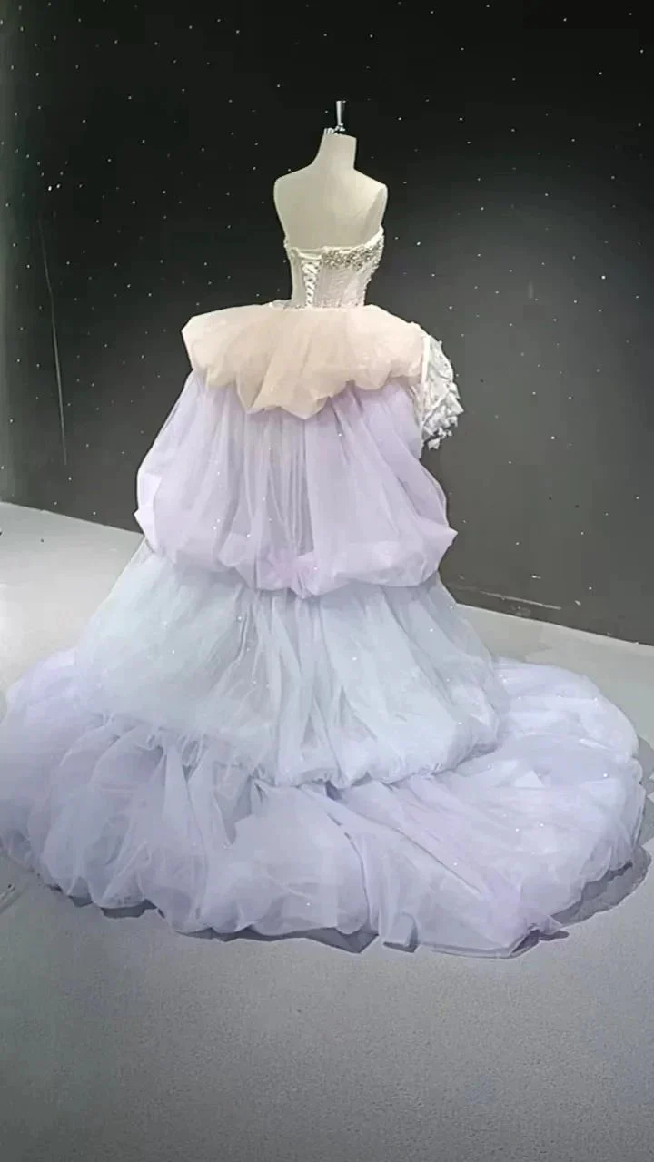 Starry veil feather crystal embellished flower bud dress - Image 9