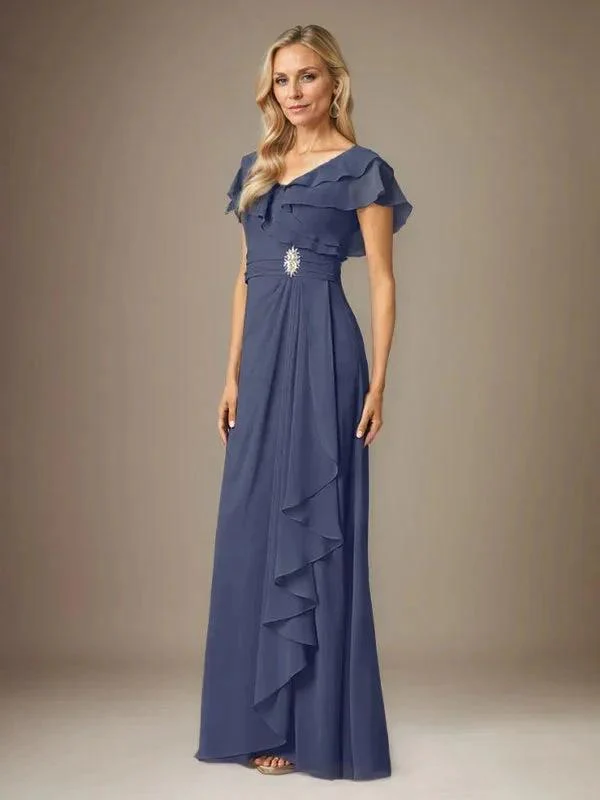 Stormy A-Line V-Neck Ruched Chiffon Dress - Image 2