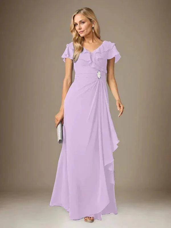 Stormy A-Line V-Neck Ruched Chiffon Dress - Image 20