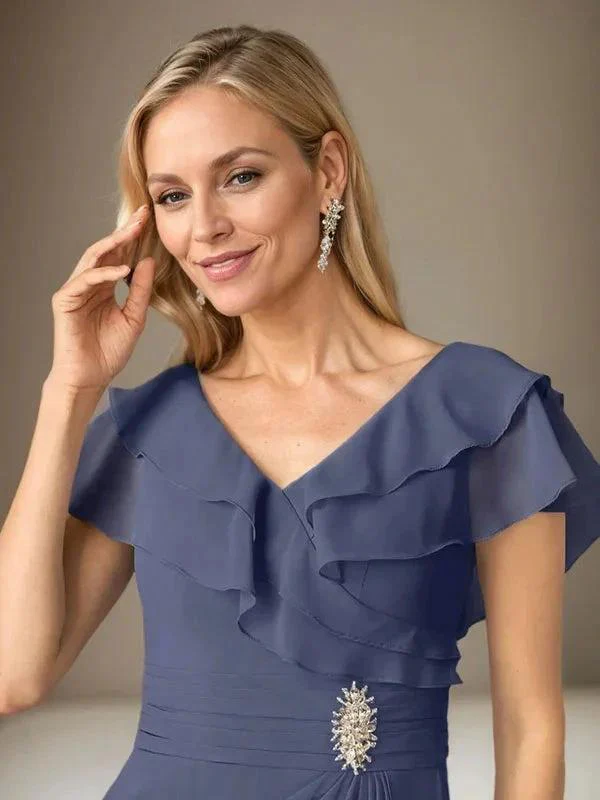 Stormy A-Line V-Neck Ruched Chiffon Dress - Image 3