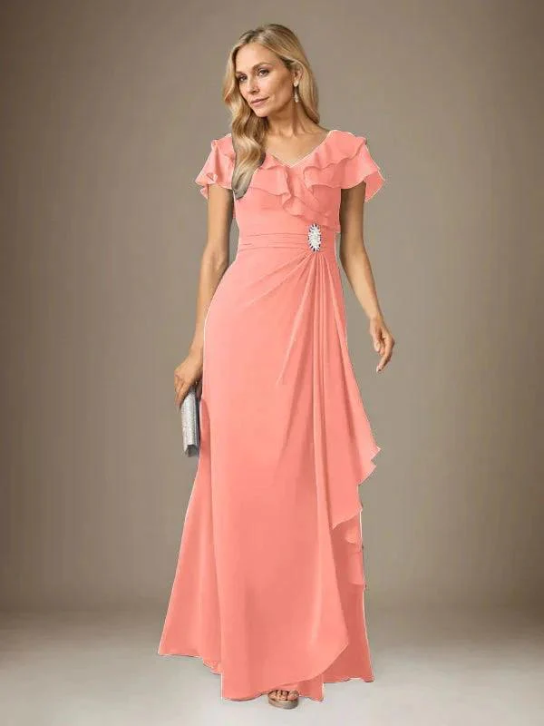 Stormy A-Line V-Neck Ruched Chiffon Dress - Image 33