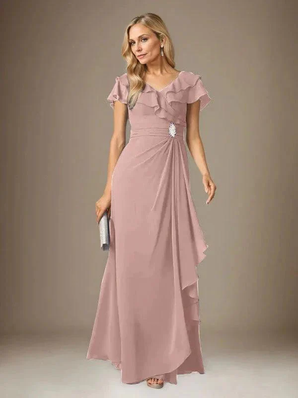 Stormy A-Line V-Neck Ruched Chiffon Dress - Image 36