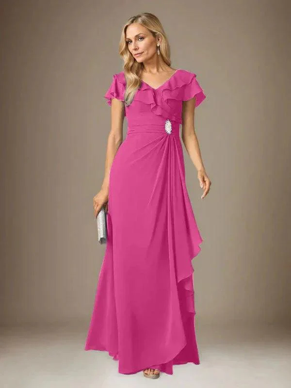 Stormy A-Line V-Neck Ruched Chiffon Dress - Image 37