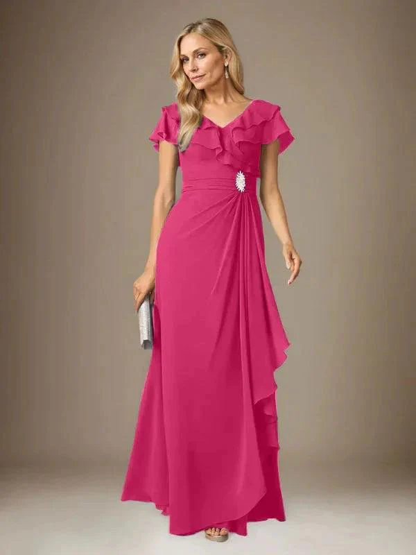 Stormy A-Line V-Neck Ruched Chiffon Dress - Image 38