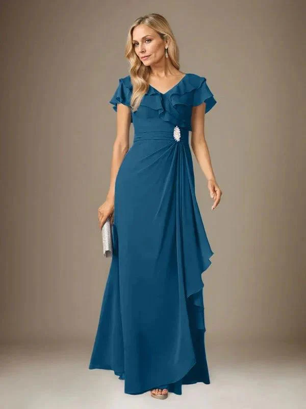 Stormy A-Line V-Neck Ruched Chiffon Dress - Image 39