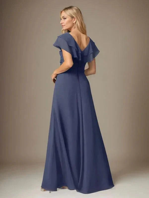 Stormy A-Line V-Neck Ruched Chiffon Dress - Image 4