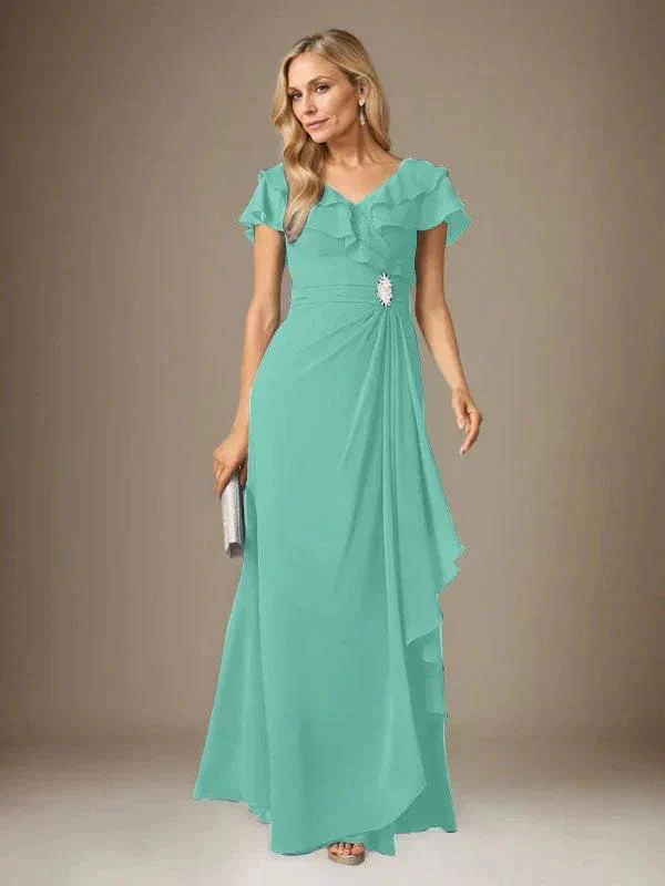Stormy A-Line V-Neck Ruched Chiffon Dress - Image 40