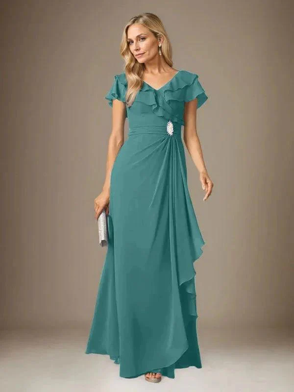Stormy A-Line V-Neck Ruched Chiffon Dress - Image 41