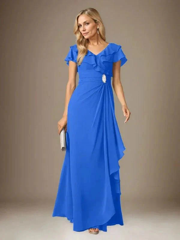 Stormy A-Line V-Neck Ruched Chiffon Dress - Image 42