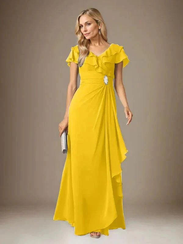 Stormy A-Line V-Neck Ruched Chiffon Dress - Image 43
