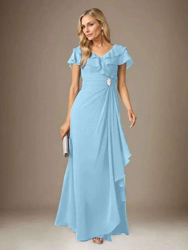 Stormy A-Line V-Neck Ruched Chiffon Dress - Image 44