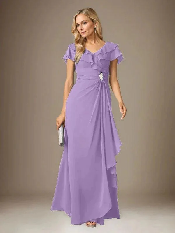 Stormy A-Line V-Neck Ruched Chiffon Dress - Image 45