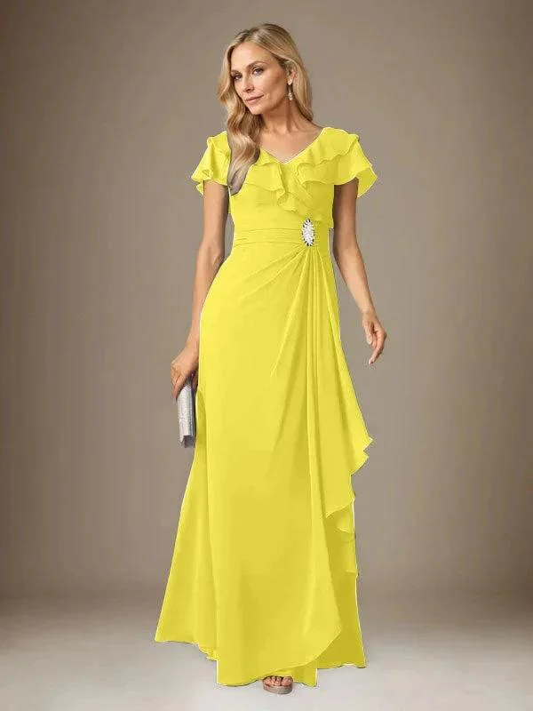 Stormy A-Line V-Neck Ruched Chiffon Dress - Image 48