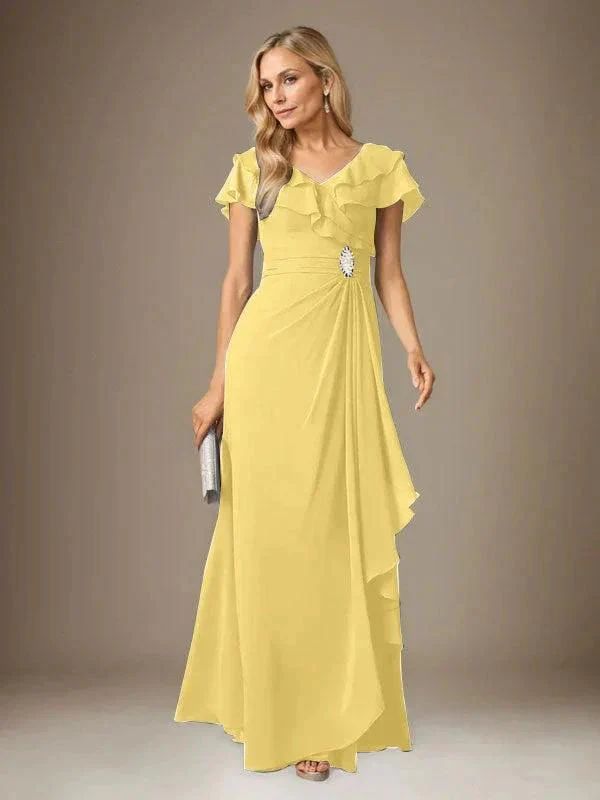 Stormy A-Line V-Neck Ruched Chiffon Dress - Image 49