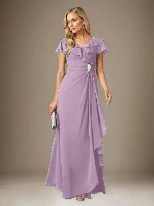 Stormy A-Line V-Neck Ruched Chiffon Dress - Image 50