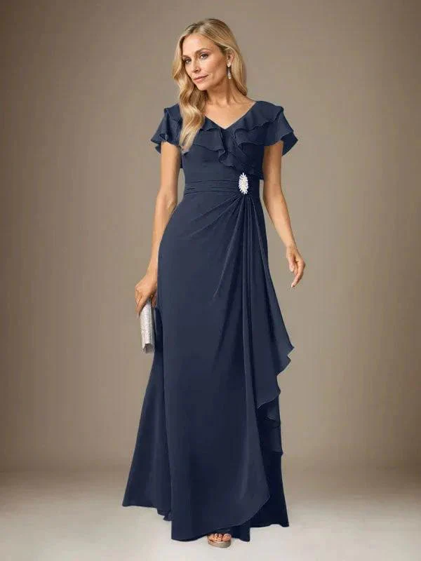 Stormy A-Line V-Neck Ruched Chiffon Dress - Image 52