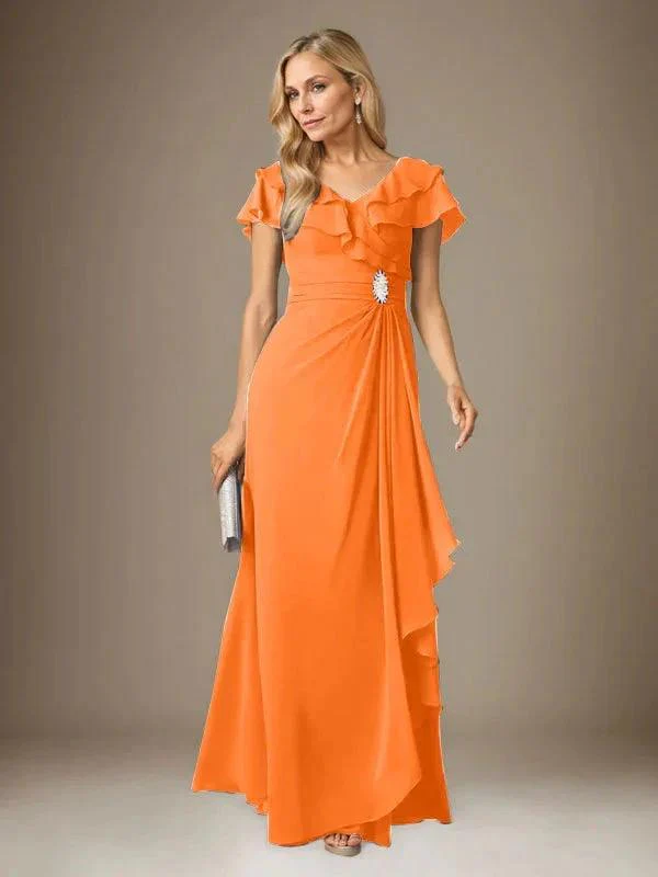 Stormy A-Line V-Neck Ruched Chiffon Dress - Image 54