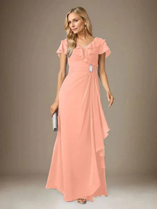 Stormy A-Line V-Neck Ruched Chiffon Dress - Image 55