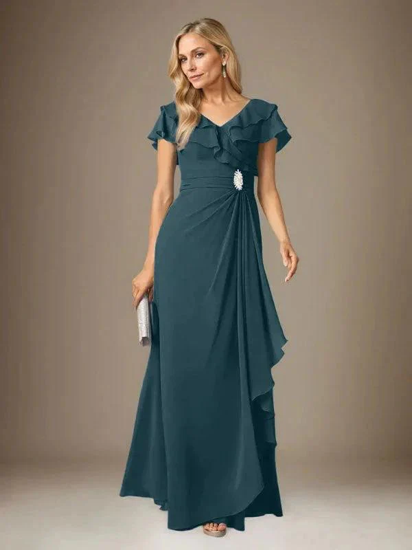 Stormy A-Line V-Neck Ruched Chiffon Dress - Image 56