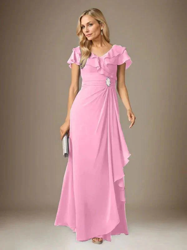 Stormy A-Line V-Neck Ruched Chiffon Dress - Image 59