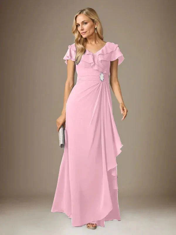 Stormy A-Line V-Neck Ruched Chiffon Dress - Image 60