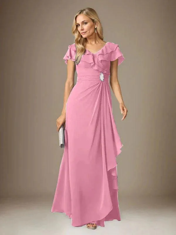 Stormy A-Line V-Neck Ruched Chiffon Dress - Image 61