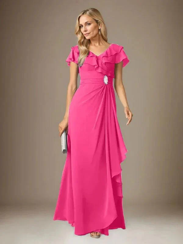 Stormy A-Line V-Neck Ruched Chiffon Dress - Image 62