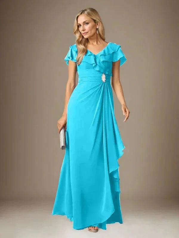 Stormy A-Line V-Neck Ruched Chiffon Dress - Image 63